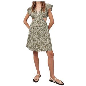 Rails Olive Vine Nyla Organic Cotton Floral Dress With Ruffle Sleeves Size L